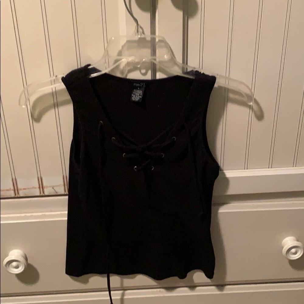 V neck tank with lace up front